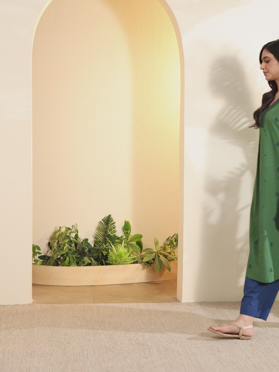 Green Printed A-Line Kurta
