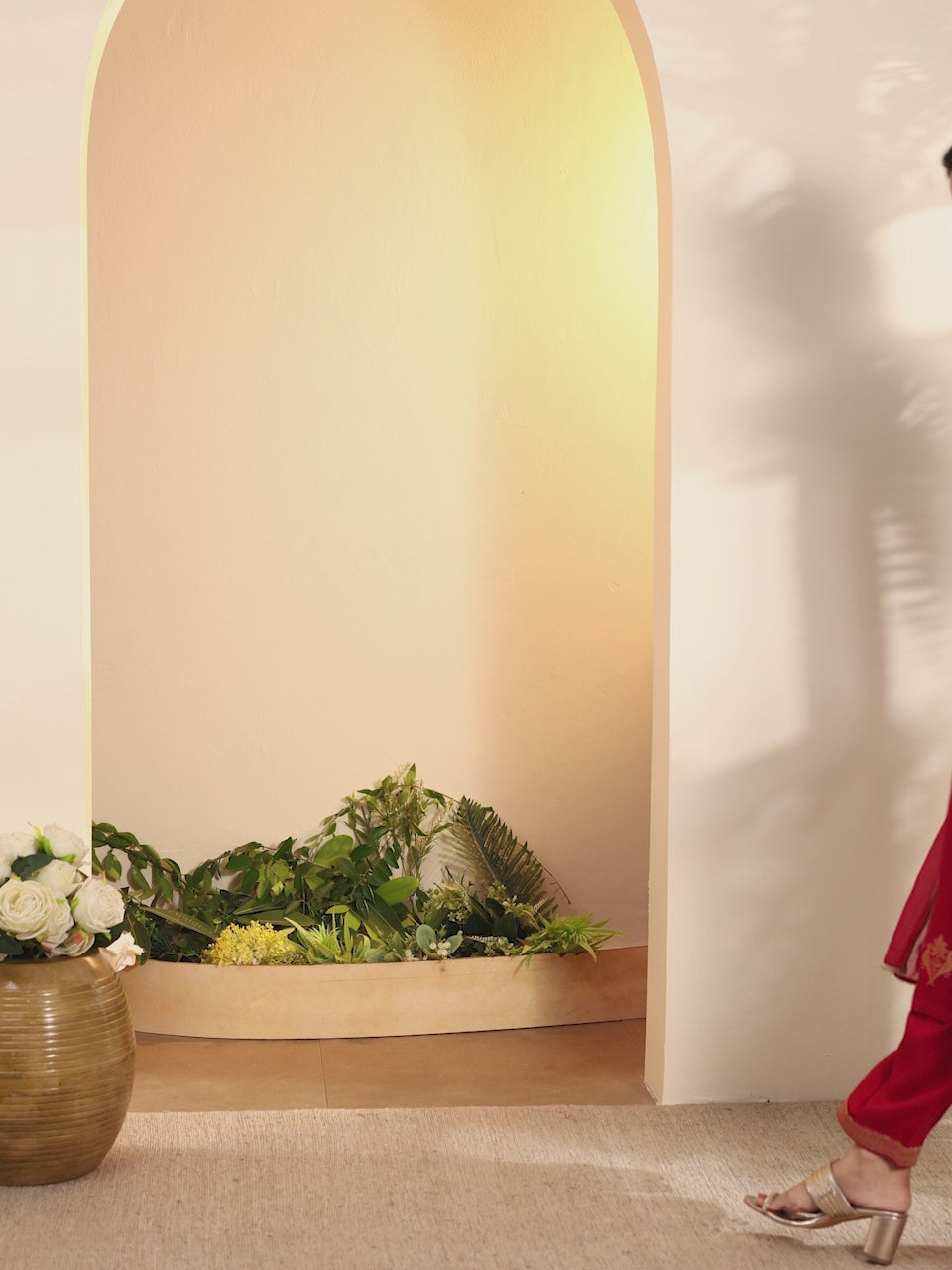 Red kurta set with gold leaf motifs and dupatta by BIBA, product video