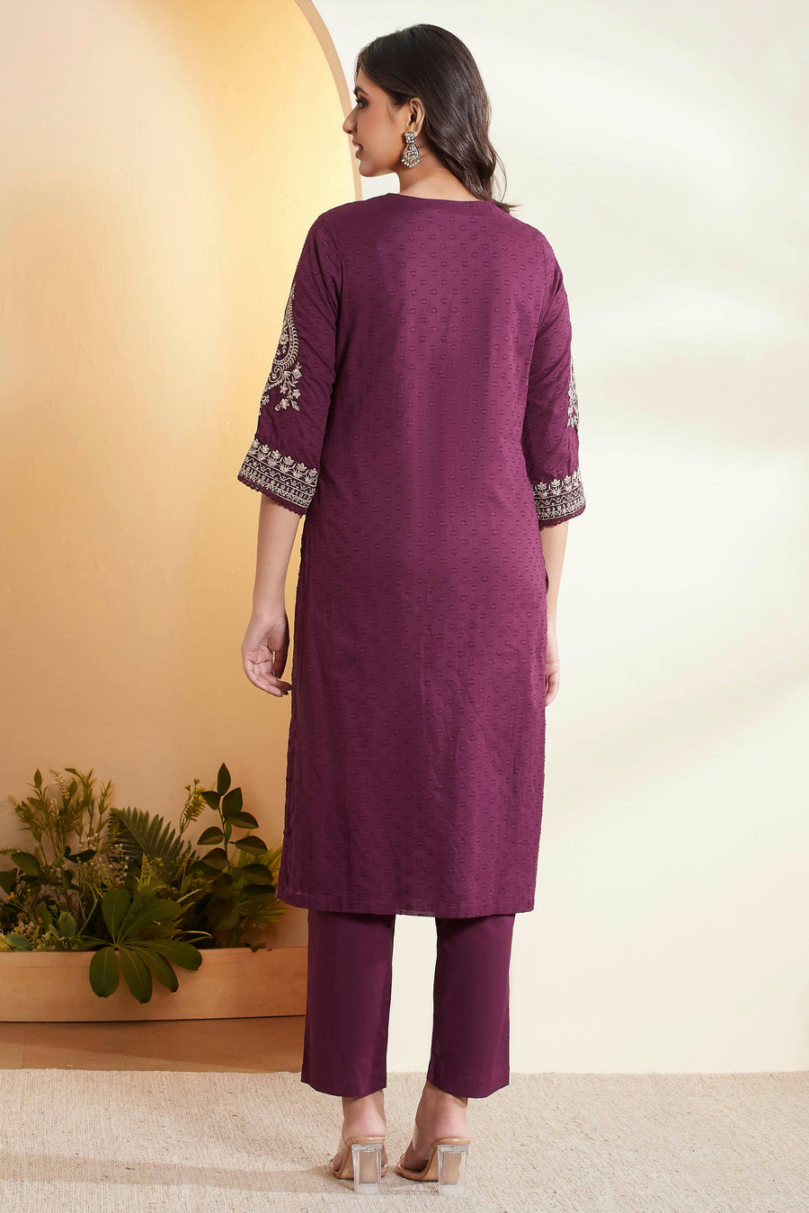 Purple Embroidered Straight Kurta Set