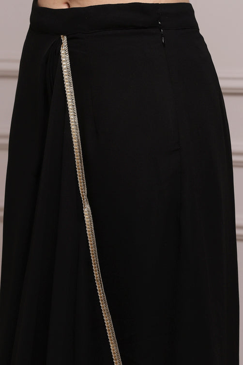 Black Art Silk Pre-draped Saree