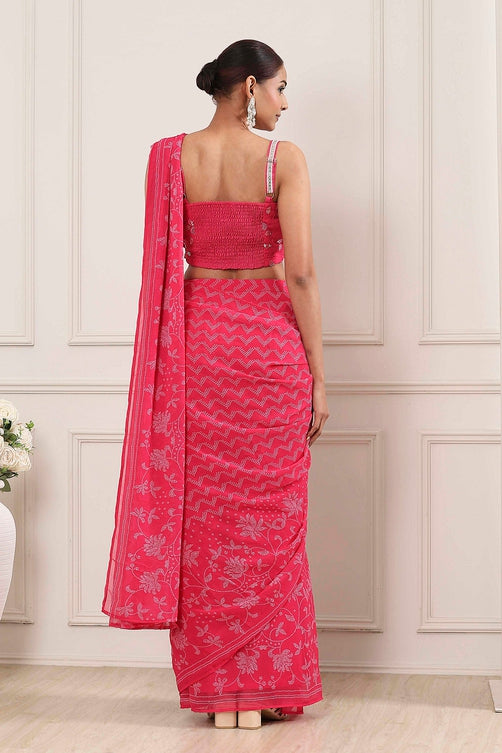 Pink Poly Georgette Printed Saree With Blouse