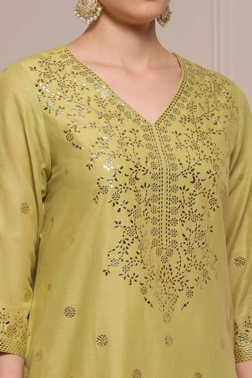 Green Cotton Metallic Pattern Sharara Suit Set