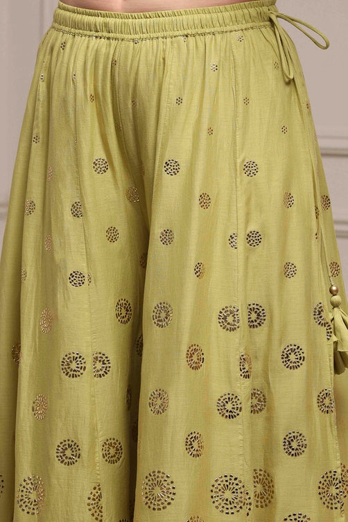 Green Cotton Metallic Pattern Sharara Suit Set