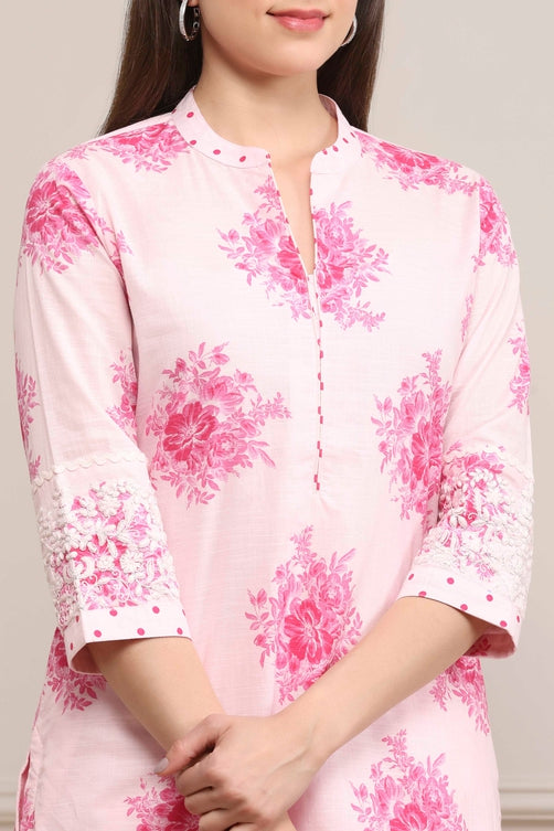 Pink Cotton Printed Straight Salwar Suit Set