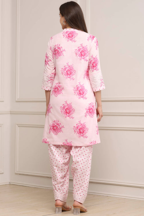 Pink Cotton Printed Straight Salwar Suit Set