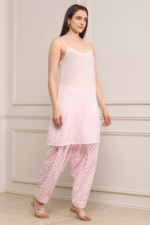 Pink Cotton Printed Straight Salwar Suit Set