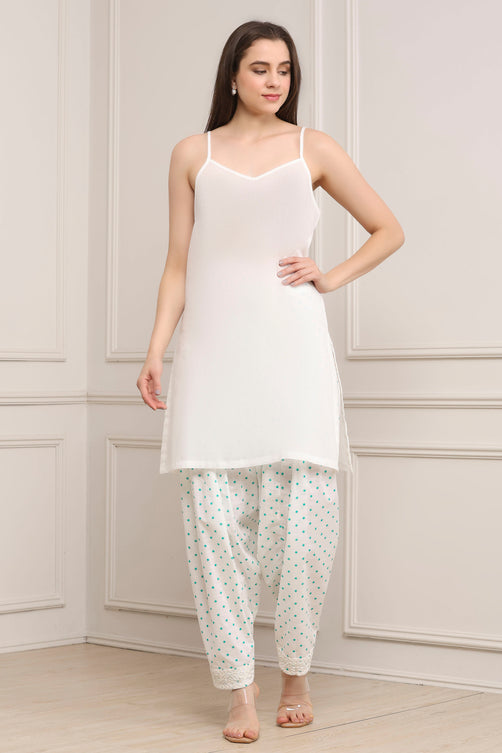Sea Green and White Cotton Printed Straight Salwar Suit Set