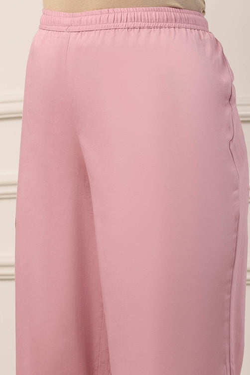 Pink Poly Chanderi Embroidered Straight Suit Set