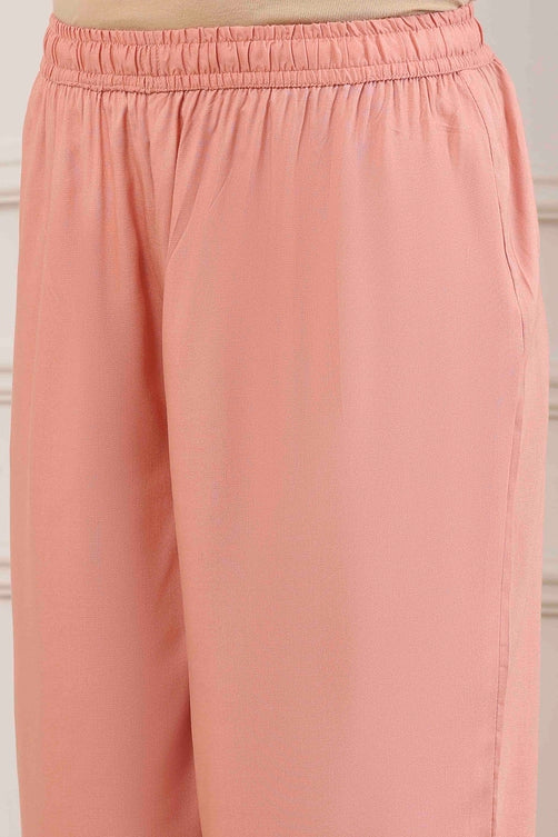Peach Zari Cotton Thread Embroidered Straight Suit Set