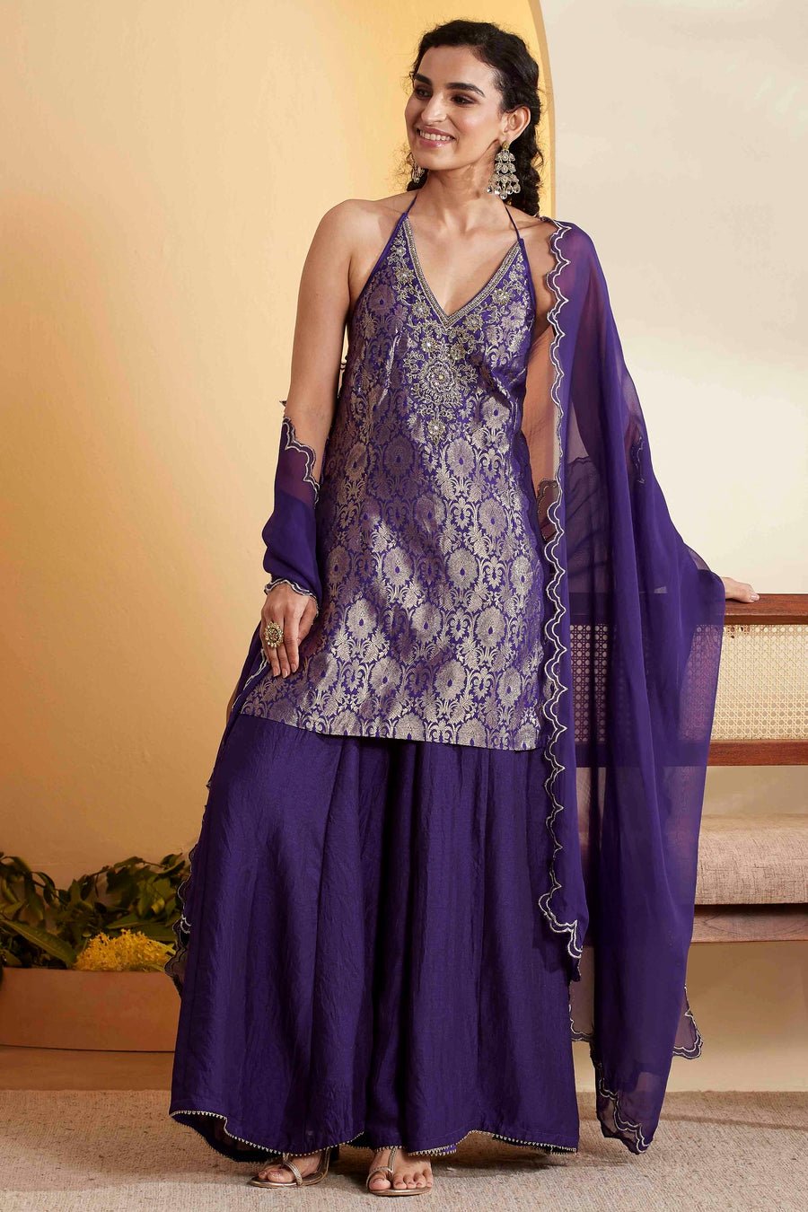 Royal Blue & Gold Embroidered Sharara Set