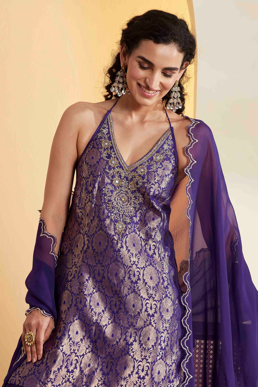 Royal Blue & Gold Embroidered Sharara Set – view 2