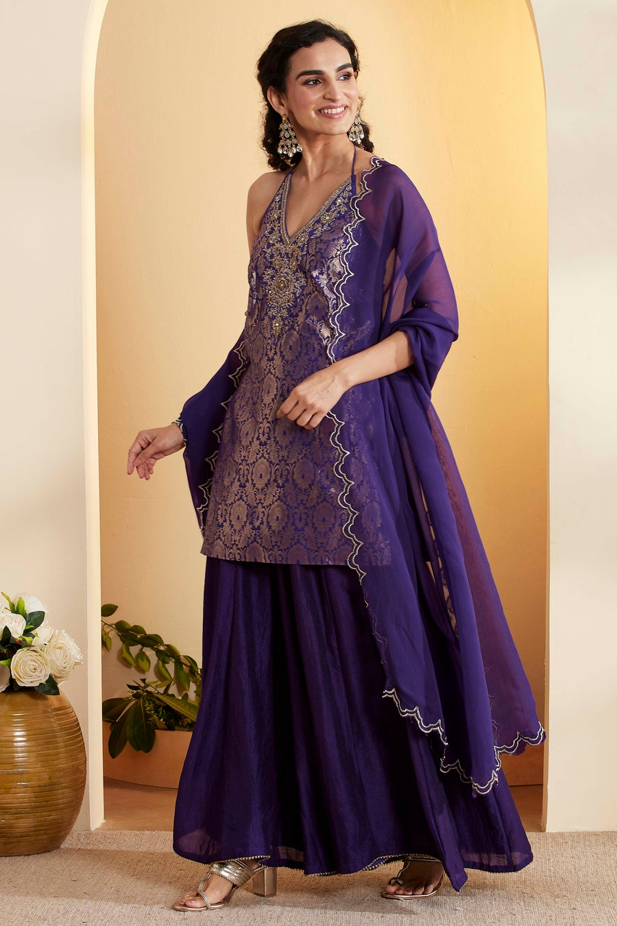 Royal Blue & Gold Embroidered Sharara Set – view 3