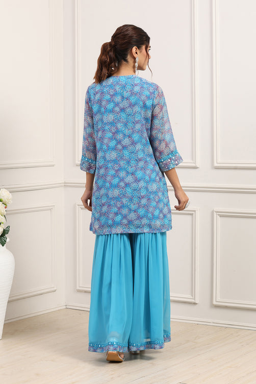 Turquoise Polyester Straight Suit Set
