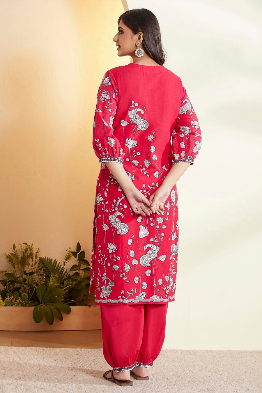 Fuchsia floral kurta set with Patiala pants and dupatta by BIBA, image 3 of 3