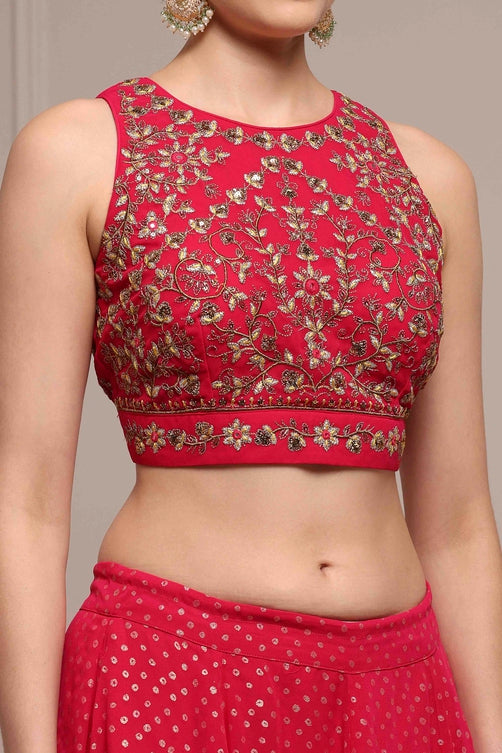 Fuchsia Polyester Printed Lehenga Set