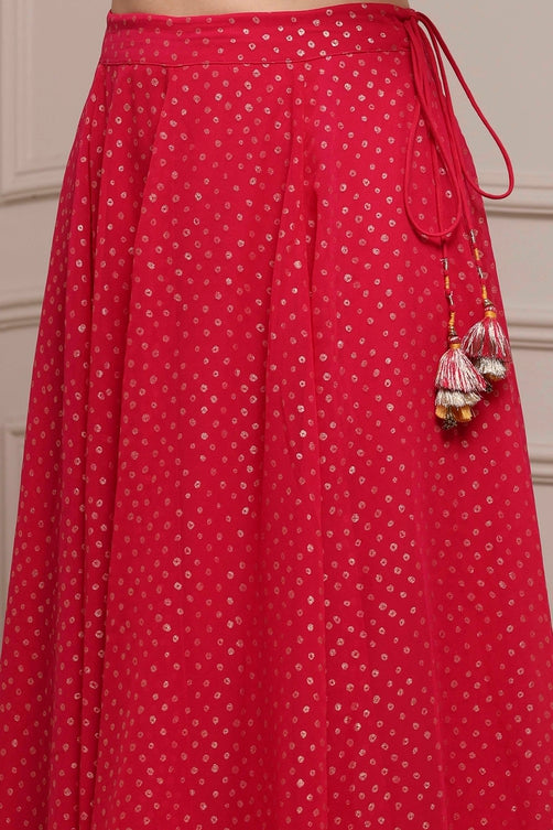 Fuchsia Polyester Printed Lehenga Set