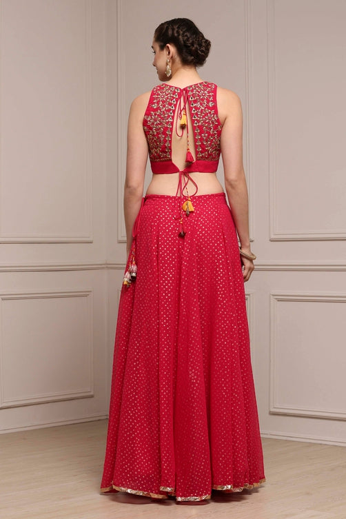 Fuchsia Polyester Printed Lehenga Set