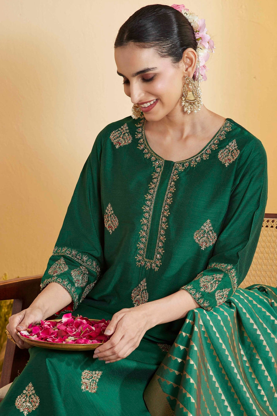 Green & Gold Embroidered Suit Set – view 2