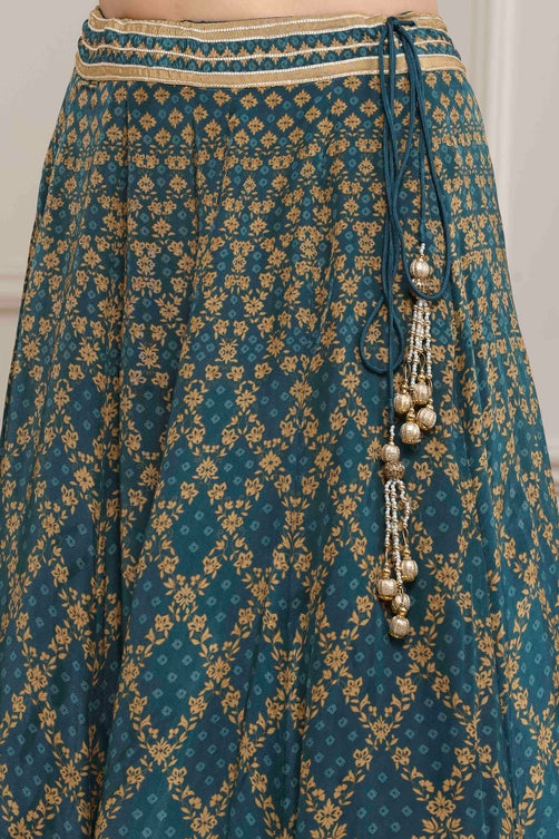 Teal Cotton Blend Dyed Lehenga Set