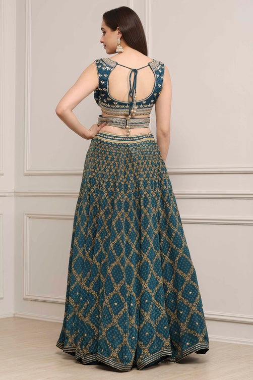 Teal Cotton Blend Dyed Lehenga Set