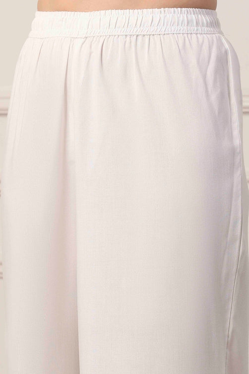 White & Pink Yoke Design Straight Suit Set
