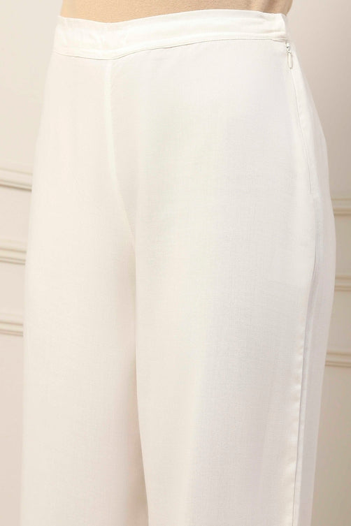 White Cotton Embroidered Schiffli Straight Suit Set