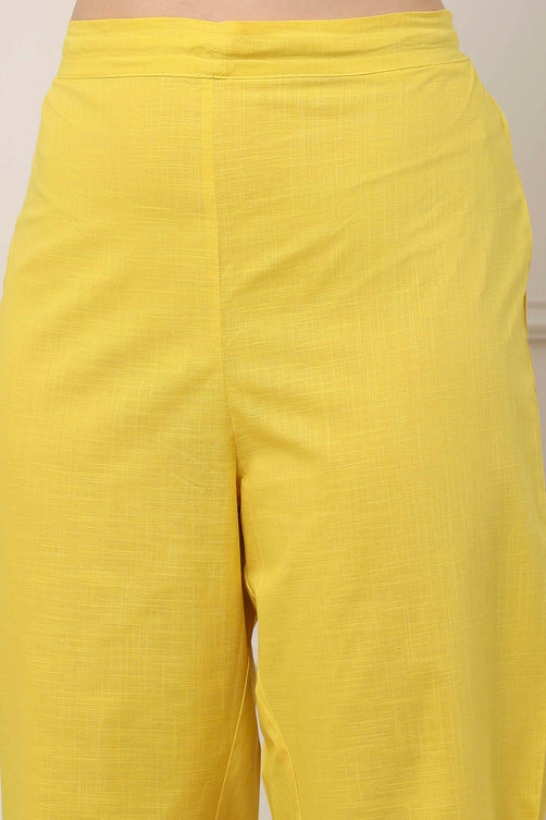 Yellow Cotton Floral Embroidered Straight Suit Set