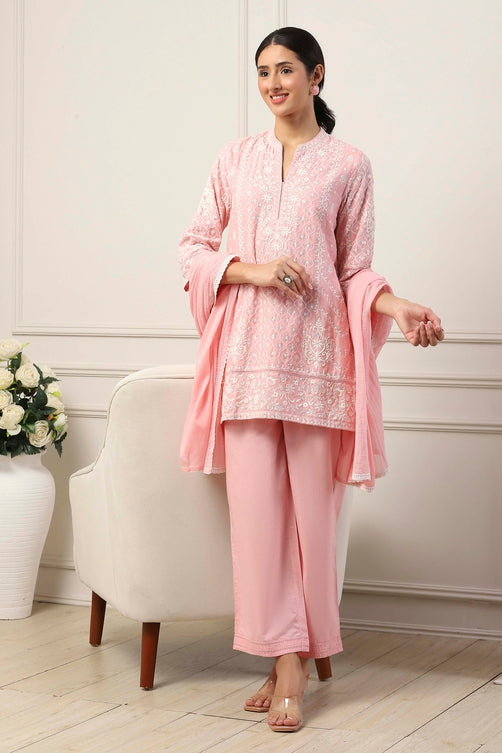 Pink Cotton Floral Printed Regular Suit Set