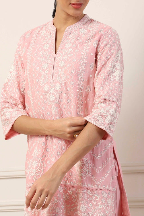 Pink Cotton Floral Printed Regular Suit Set