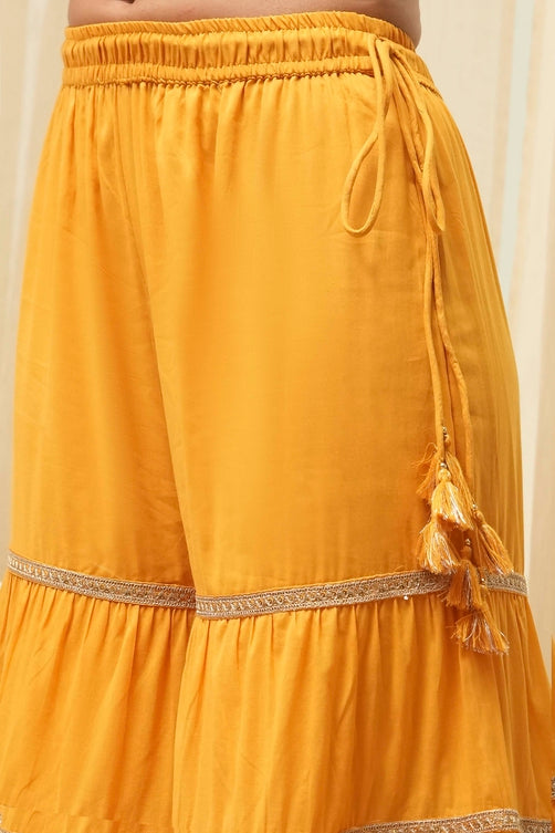 Ochre Yellow Embroidered Straight Suit Set