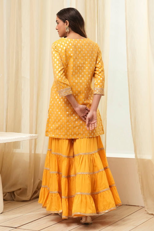 Ochre Yellow Embroidered Straight Suit Set