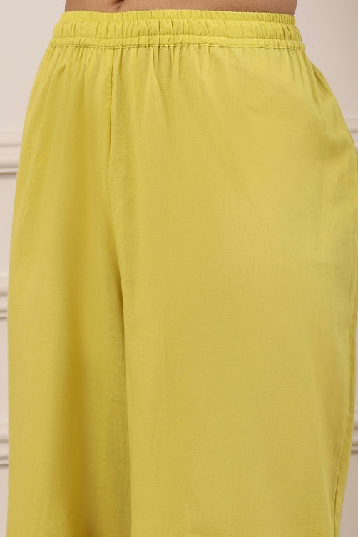 Yellow Cotton Thread Work Anarkali Suit Set