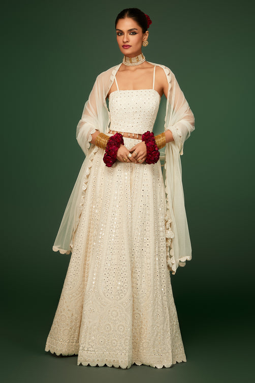 Ivory Georgette Embroidered Lehenga Set