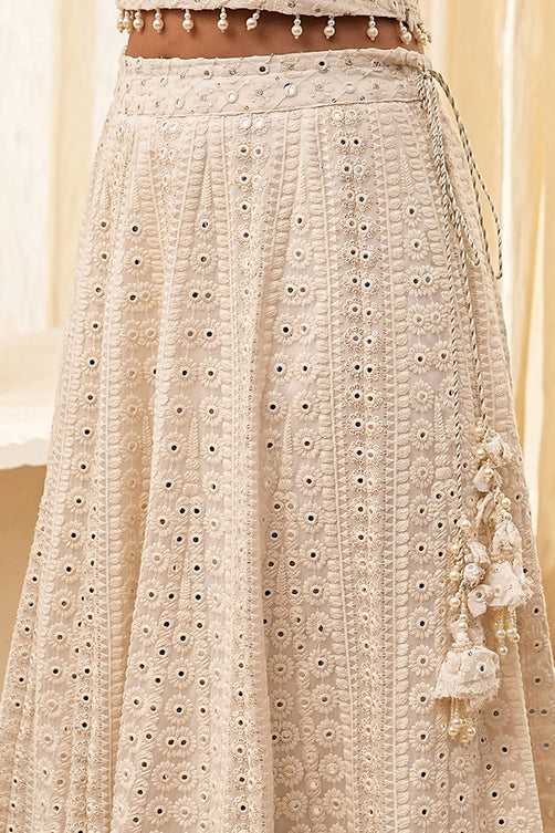 Ivory Georgette Embroidered Lehenga Set