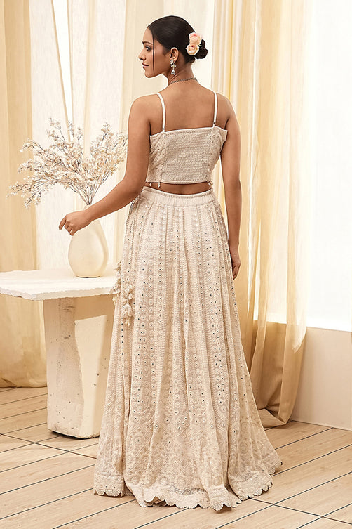 Ivory Georgette Embroidered Lehenga Set