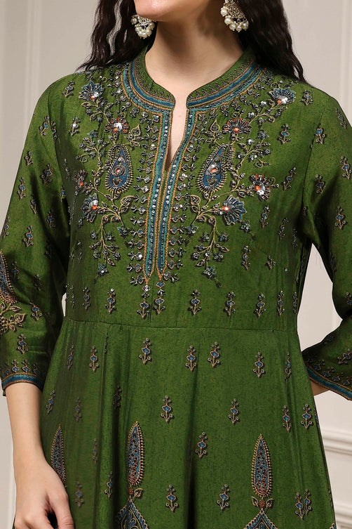 Green Printed Anarkali Suit Set