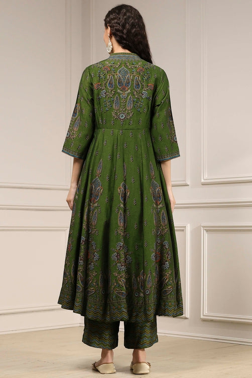 Green Printed Anarkali Suit Set