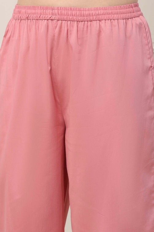 Pink Silk Embroidered Straight Suit Set