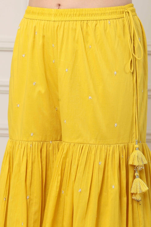 Yellow Silk Chanderi Sequin Straight Suit Set