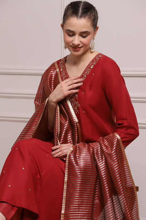 Maroon Embroidered Kalidar Suit Set