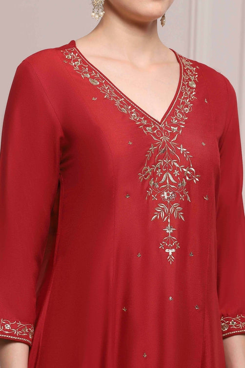Maroon Embroidered Kalidar Suit Set