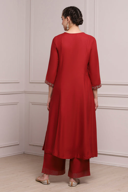 Maroon Embroidered Kalidar Suit Set