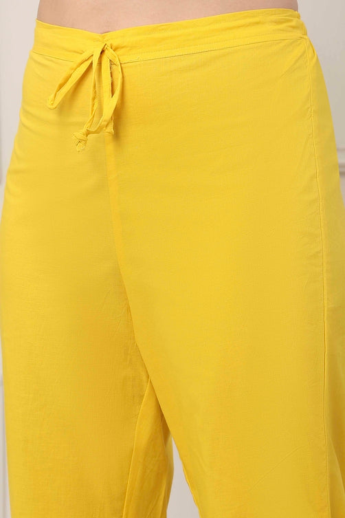 Yellow Cotton Schiffli Embroidered Kalidar Suit Set