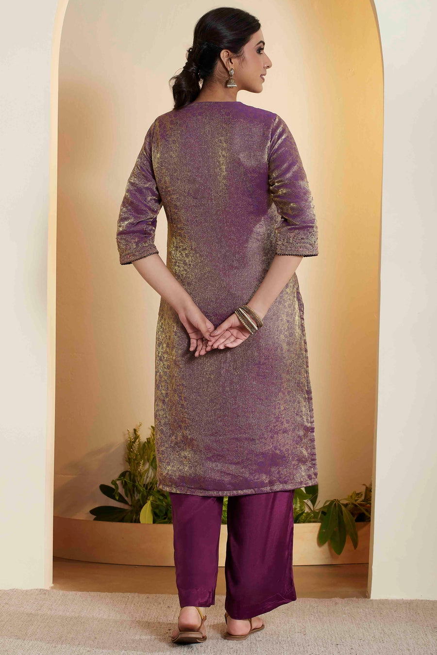 Purple & Gold Shimmer Embroidered Kurta Set – view 4