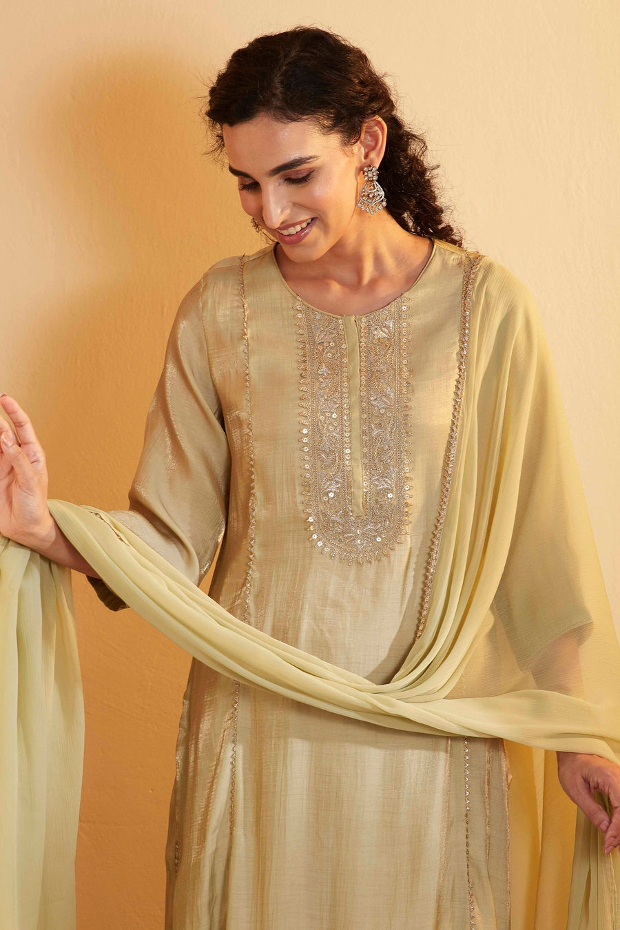 Pista Green Viscose Blend Yoke Design Straight Kurta Set