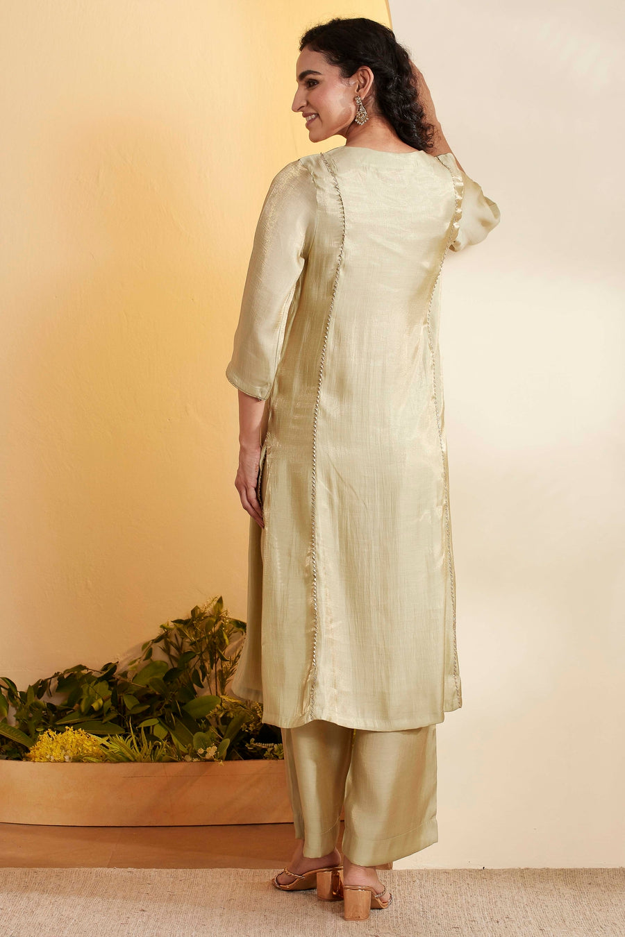 Pista Green Viscose Blend Yoke Design Straight Kurta Set