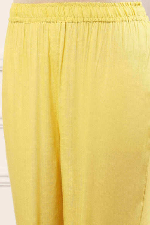 Lime Yellow Schiffli Embroidered Straight Suit Set