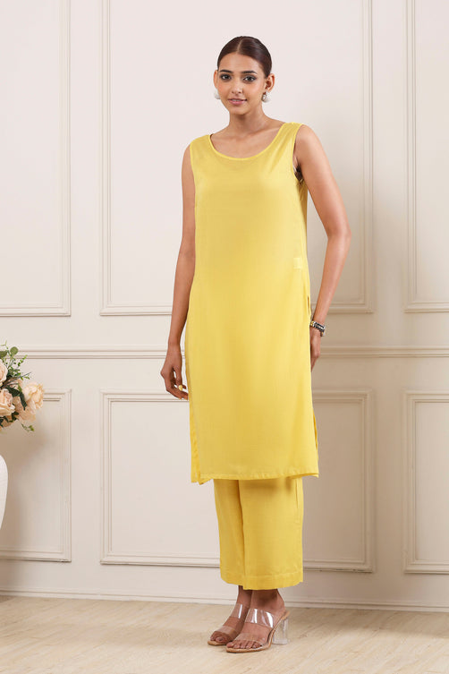 Lime Yellow Schiffli Embroidered Straight Suit Set