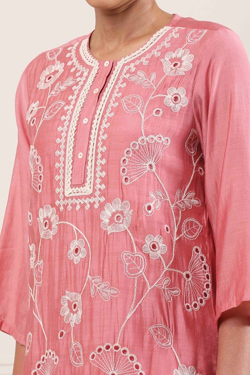 Pink Schiffli Embroidery Straight Suit Set