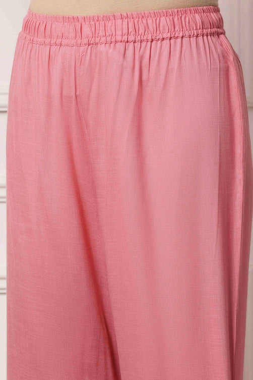 Pink Schiffli Embroidery Straight Suit Set